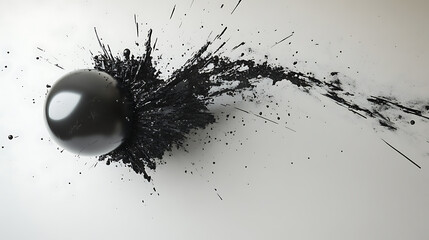Aufkleber - A three-dimensional rendering showing a black wrecking ball swinging and colliding into a wall against a white background, Symbolizing loss, destruction, and the process of demolition