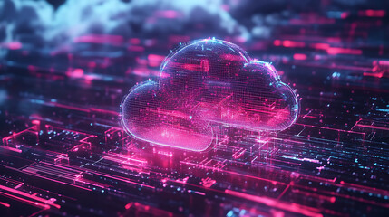 Leinwandbilder - Cloud computing concept, showcasing file upload and storage symbols, representing business automation, digital transformation, and modern data management solutions