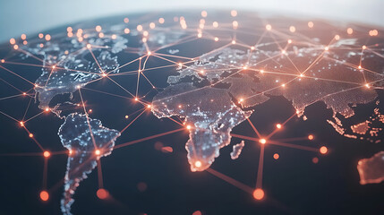 Poster - Abstract concept of a global business network Visualizing connections and partnerships across the world with dynamic lines and nodes