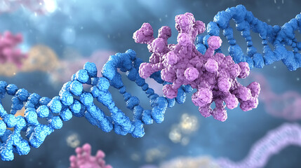 Poster - An illustration of CRISPR-Cas9 gene editing technology showing molecular structures and DNA strands, representing advanced biotechnology for genetic engineering and medical research