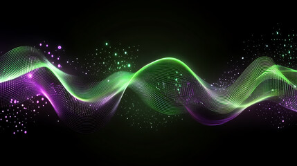 Poster - Dynamic abstract background with neon green and purple wave lines High-speed data flow Digital technology concept