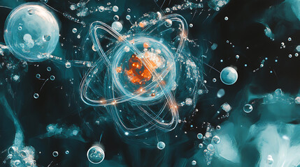 Poster - Digital illustration depicting an atom
