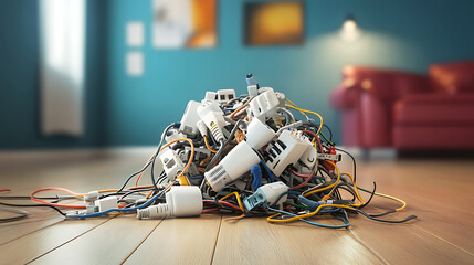 Aufkleber - An overloaded socket with too many plugs, illustrating the danger of using excessive electricity