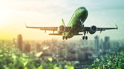 Poster - Conceptual image of green, eco-friendly fuel for aviation, symbolizing the sustainable future of air travel with a focus on environmental conservation