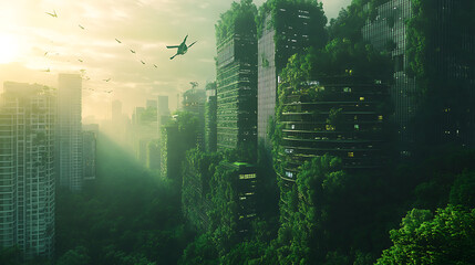 Poster - Imagery focusing on the future of sustainability Featuring innovative green technology and urban planning for a cleaner More sustainable world