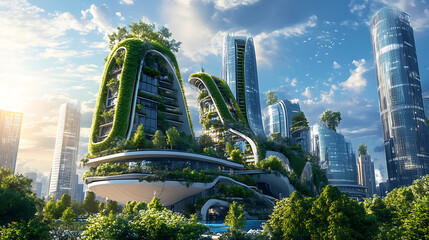 Poster - Imagery focusing on the future of sustainability Featuring innovative green technology and urban planning for a cleaner More sustainable world