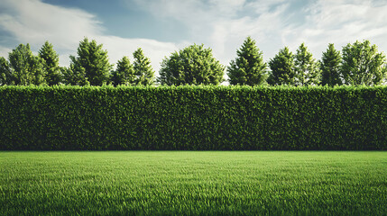Aufkleber - Long tree hedge and green grass lawn