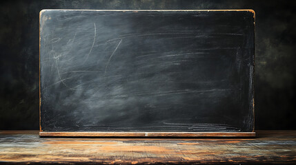 Leinwandbilder - Empty blank black chalkboard with chalk traces, old wooden table surface background