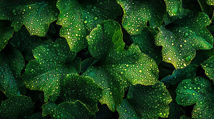 Aufkleber - Overhead view of green lettuce leaves background with water drops, close up, fresh vegetable backdrop