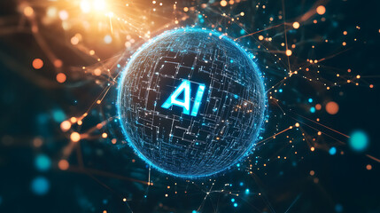 Leinwandbilder - the concept of artificial intelligence (ai) is represented through a holographic earth intertwined w