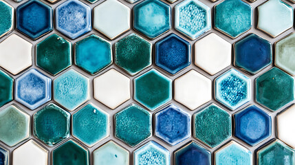 Aufkleber - An image of a tile with hexagons and blue and green designs