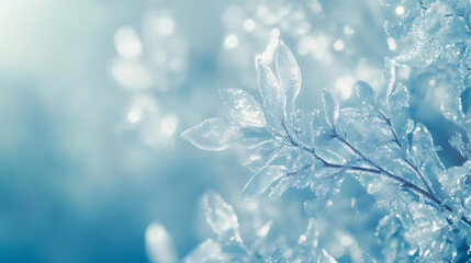 Poster - Natural ice background, Beautiful Nature Delicate icy texture close-up, Winter Light blue Panoramic header with frost patter