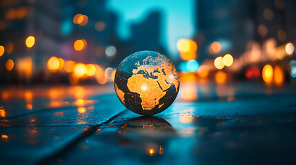 Leinwandbilder - Earth globe with a line of light in the background