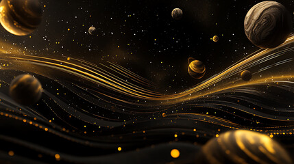 Leinwandbilder - Background with gold lights and space elements on black