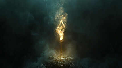 Wall Mural - smoke rising from a gold flame on a dark background