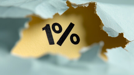 Poster - Torn paper revealing 1 percent text indicating social issue on yellow background