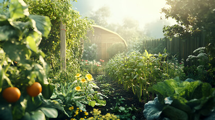 Aufkleber - Organic vegetables and herbs growing in the garden
