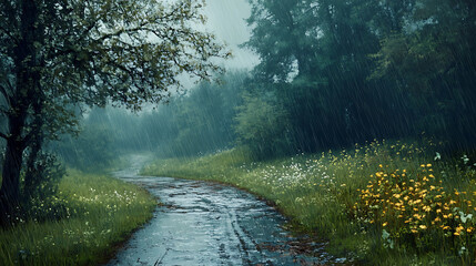Poster - Rain on a spring day