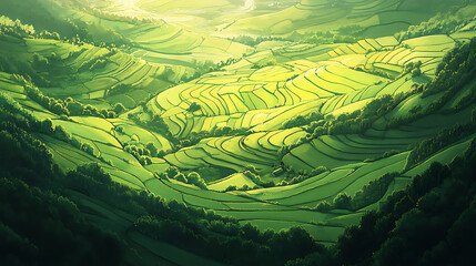 Aufkleber - Top view of green fields and meadows in the countryside