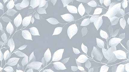 Aufkleber - White leaf patterns on light grey background