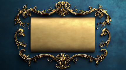 Aufkleber - Golden frame with scroll on a blue background