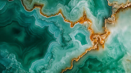 Poster - Green onyx stone texture with brown veins, abstract natural background for design