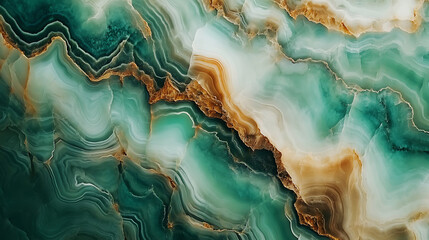 Poster - Green onyx stone texture with brown veins, abstract natural background for design