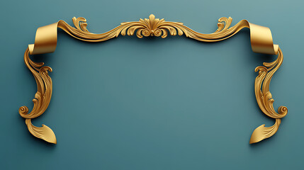 Poster - Golden frame with scroll on a blue background