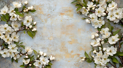 Poster - A spring border background adorned with white blossoms