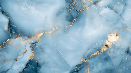 Poster - Blue marble pattern with grey and gold inclusions, Abstract texture and background