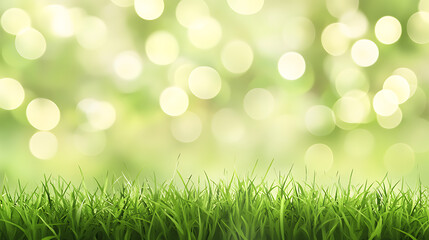 Aufkleber - Blurred green grass meadow nature background, selective focus with bokeh circles