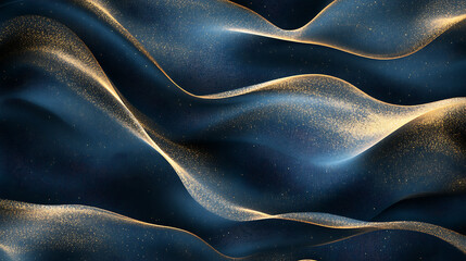 Aufkleber - Dark blue gold waves decoration fabric , a normal simple grainy noise grungy empty space or spray texture , a rough abstract retro vibe shine bright light and glow background template color gradient