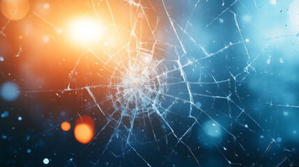 Fototapete - Fractured background, Blur lens flare, Dark shattered distressed dirty faded screen matrix texture with dust scratches smeared stains defocused orange blue white glow