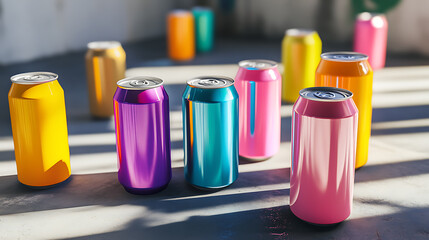 Poster - Group of colorful aluminum drink cans