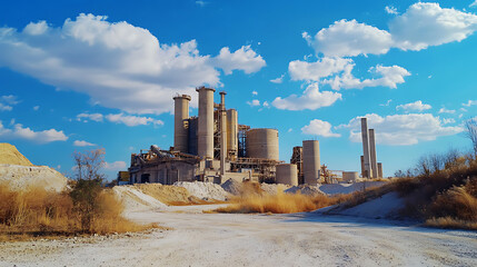 Fototapete - Industrial limestone production plant under blue sky