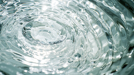 Fototapete - Water drop Ripple Flow sunlight top view Background, Circle wave pattern water well free space display product, Transparent clear water surface texture with ripples, splashes, Water Grey Background