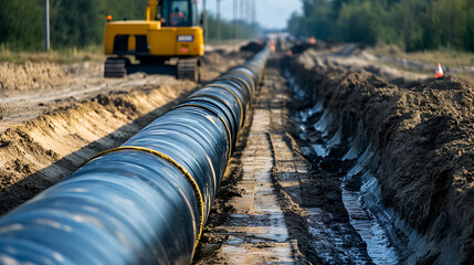 Poster - Laying pipes on a construction site