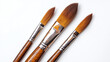 © Infinity Lens - Set of three wooden brown paint brushes isolated on white background. artist painter hobby tool equipment object, canvas creativity and drawing instrument.