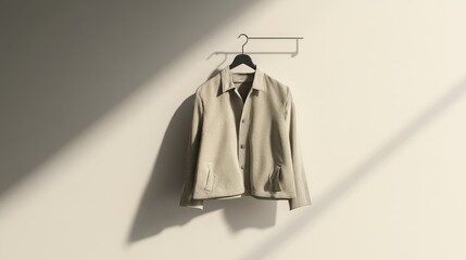 Poster - Modern Lightweight Jacket on Hanger Against Wall