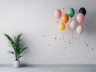 Colorful balloons and streamers celebrating a joyful event in a bright room cheerful atmosphere uplifting decor for festive occasions