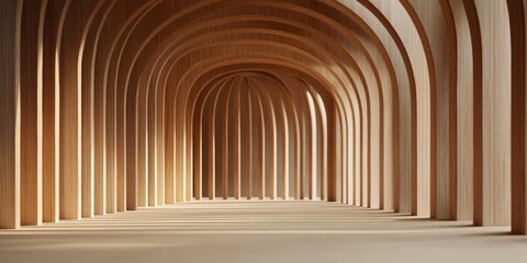 Aufkleber - Modern Minimalist Wooden Arches with Natural Light and Soft Shadows in Beige Studio Setting