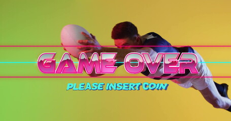 Poster - Game over please insert coin image over man in colorful background