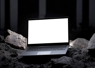 Minimalist laptop mockup on concrete surface for web design presentation and branding