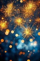 Poster - Vibrant Fireworks Display in Night Sky with Bokeh Lights and Bright Colors for Celebration