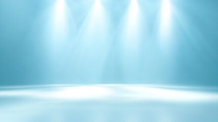 Serene Empty Stage with Soft White Lights and Light Blue Background for Calm Atmosphere