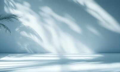 Aufkleber - Minimalist Light Blue Wall with Soft Abstract Shadows Natural Diffused Light Ethereal Atmosphere Calm Design Background