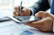 © atar - Businessman analyzing data on a tablet. Concept of financial analysis, business strategy, and digital work.