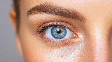 Sticker - A mesmerizing closeup of deep blue eyes, captivating beauty contrasted with a softly blurred background.