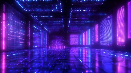 Poster - Futuristic Neon Light Background with Cyberpunk Geometric Patterns and Ultraviolet Glow