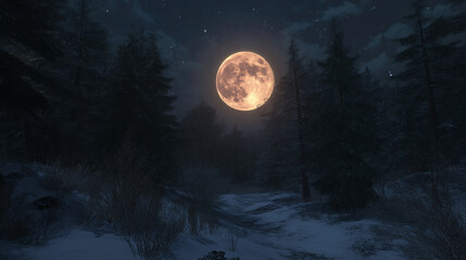 moon in the night, full moon over the forest, moon in the forest